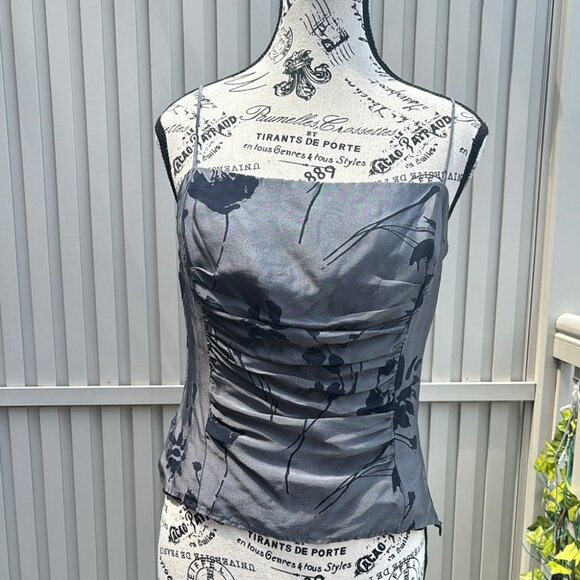 Vintage Y2K Silk Blend Guess Collection Gray Floral Corset Style Blouse Cami Top - Picture 2 of 12
